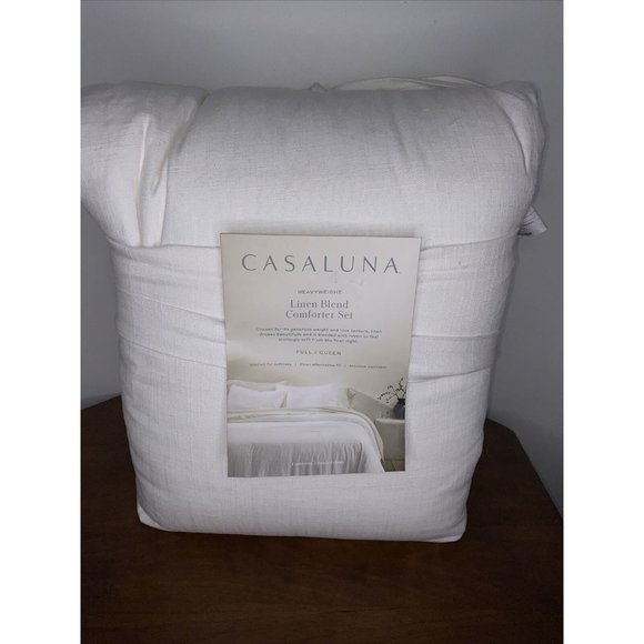 Casaluna Bedding Casaluna Full Queen Heavyweight Linen Blend Comforter Sham Set Ivory New